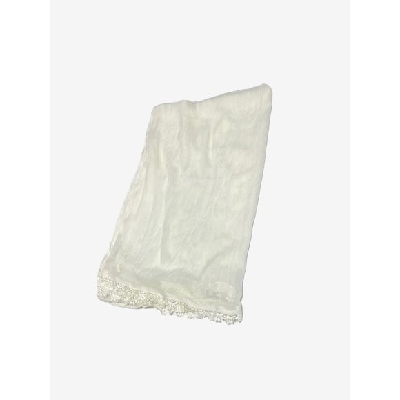 Vintage Real Silk Drapery Textile Fabric Sheer Off-White Lace Trim Runner Decor - Picture 1 of 9